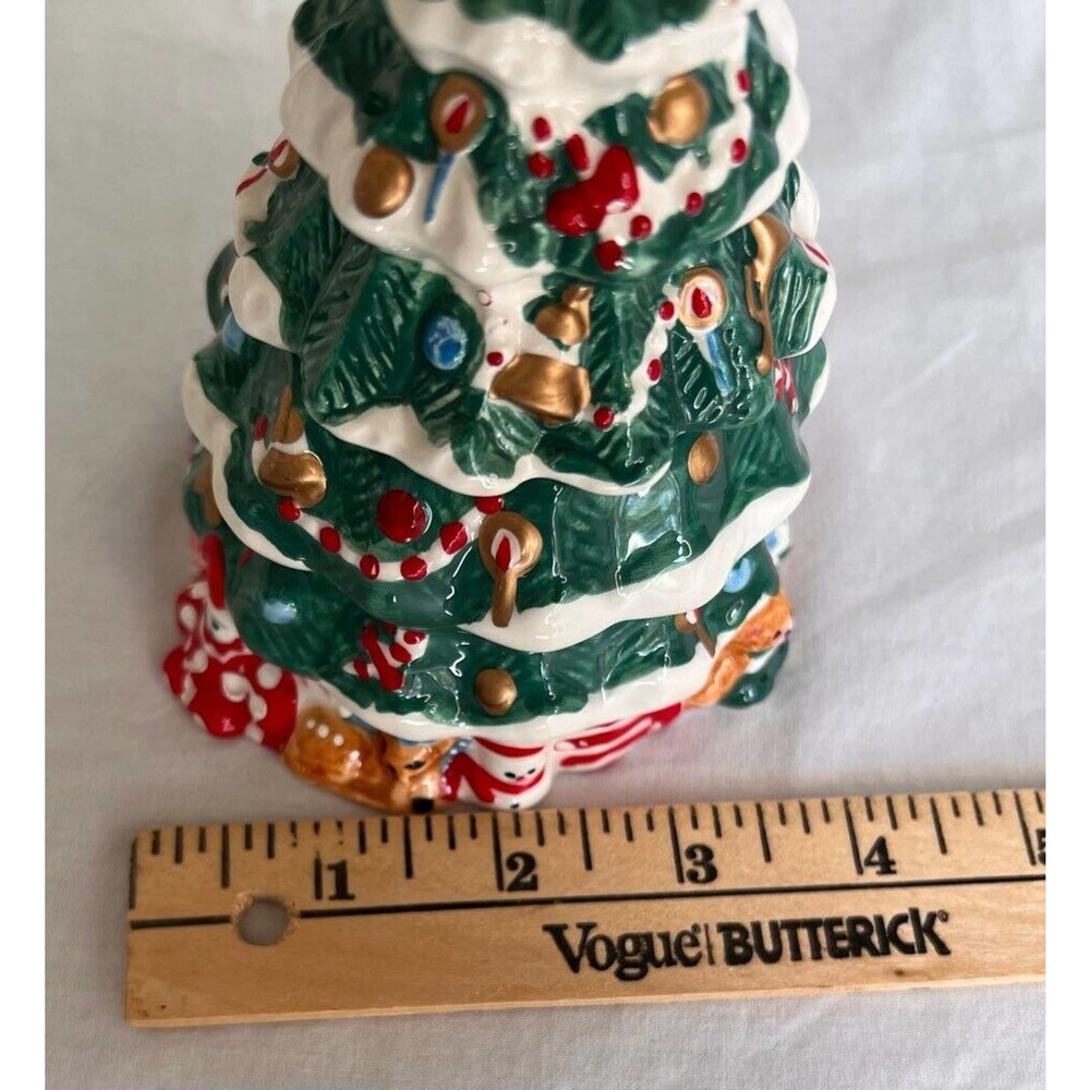 Holly Tree Christmas Salt & Pepper Shakers Ceramic Holiday 2 Piece Set 7" New - Picture 5 of 9